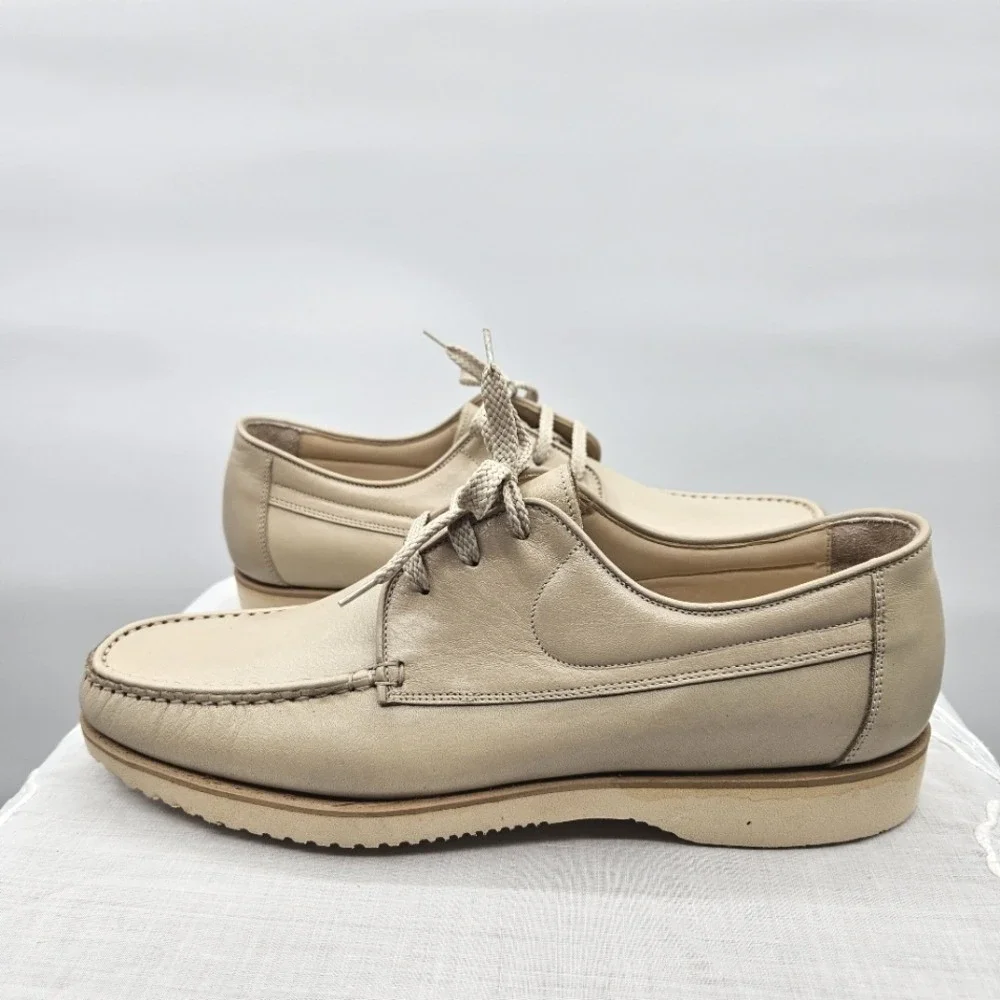 ET Wright Mens Leather Lace Up‎ Oxford Shoes Cream Beige Size 10